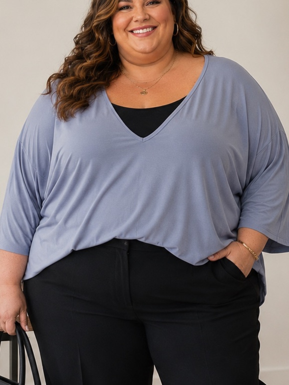 Maggie Barnes 4X Blue Lavender Layered Stretch Blouse Plus Size 30/32